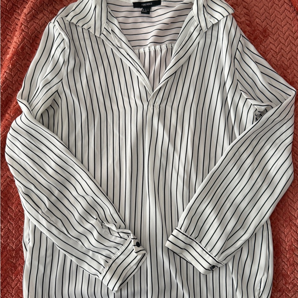 Forever 21 White Top with Black Stripes